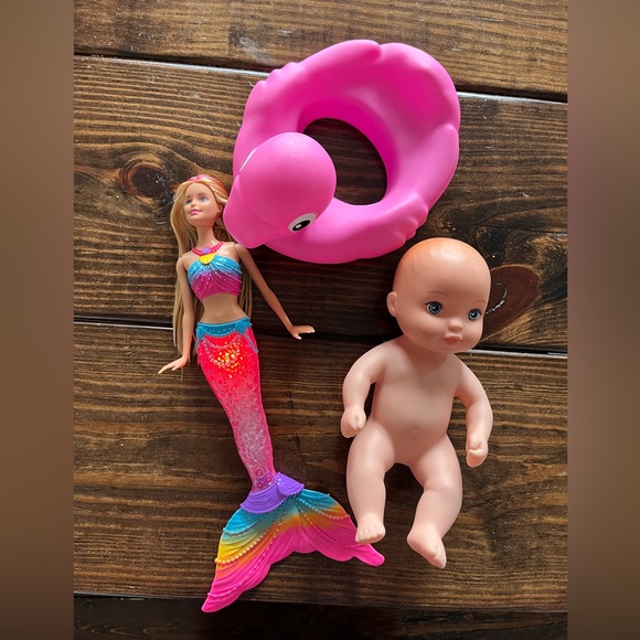 Barbie Toys Light Up Mermaid Barbie And Flamingo Water Baby Bundle